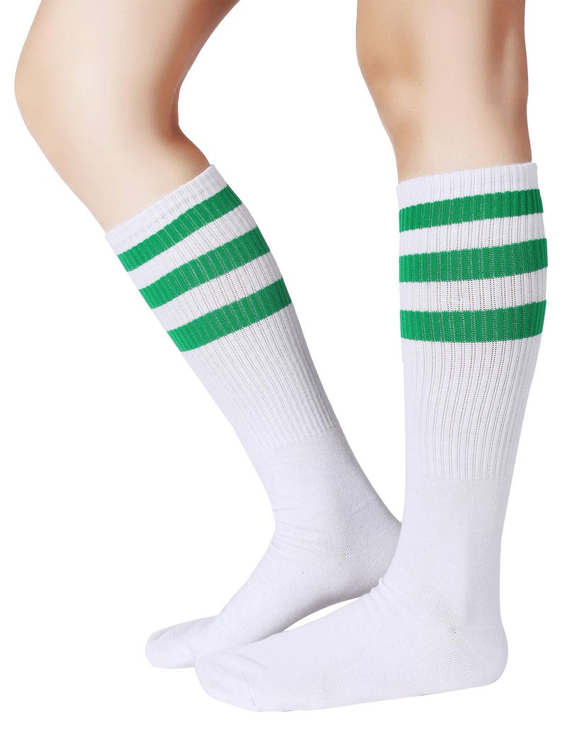 Pareberry Classical Triple Stripes Soft Cotton Over-the-Calf Retro Tube Socks (A-Pair(Green/White)) - Image 1